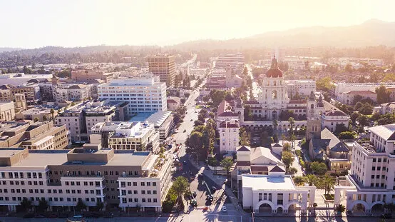 Aerial view of downtown Pasadena, California.
